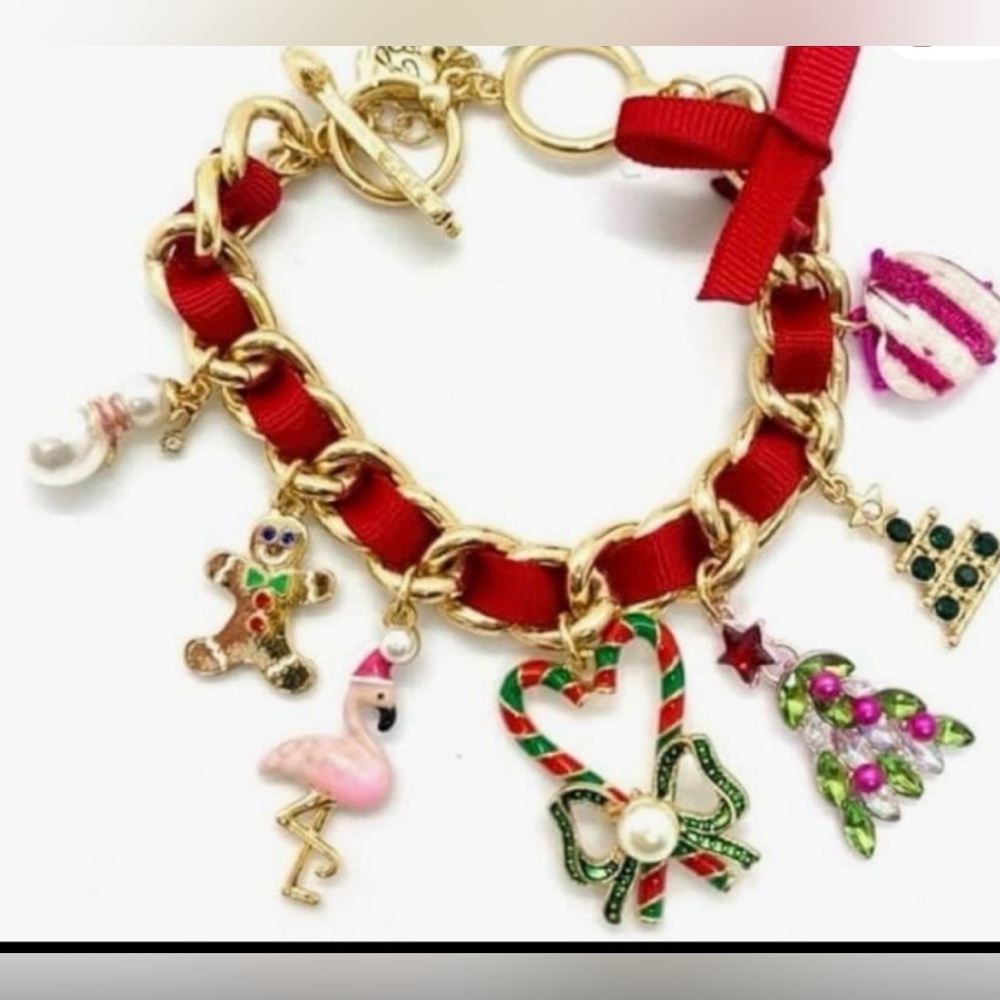 Betsey Johnson Christmas Flamingo Charms Bracelet